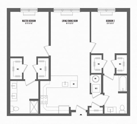 Floor plan for 2 beds, 2 baths, 1153 sqft